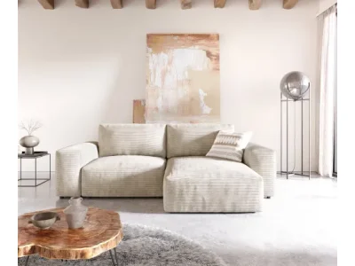 Detail produktu DELIFE Rohová pohovka Lanzo 230x155 cm manšester béžová variabilné ležadlo