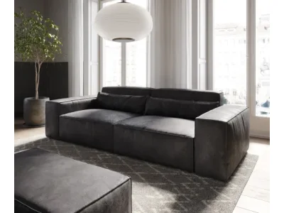 DELIFE Veľká pohovka Sirpio 230x95 cm imitácia kože vintage antracitová s taburetom