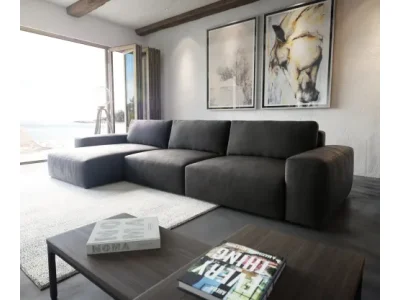 DELIFE Rohová pohovka Lanzo XL 380x180 cm imitácia kože vintage antracitová variabilné ležadlo