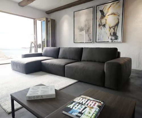 DELIFE Rohová pohovka Lanzo XL 380x180 cm imitácia kože vintage antracitová variabilné ležadlo