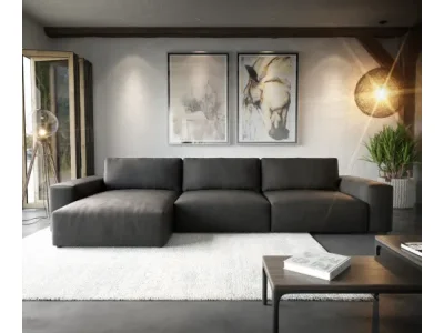 Detail produktu DELIFE Rohová pohovka Lanzo XL 380x180 cm imitácia kože vintage antracitová variabilné ležadlo