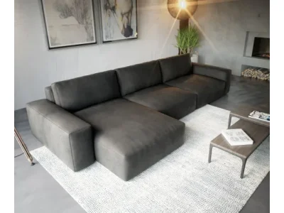 Detail produktu DELIFE Rohová pohovka Lanzo XL 380x180 cm imitácia kože vintage antracitová variabilné ležadlo