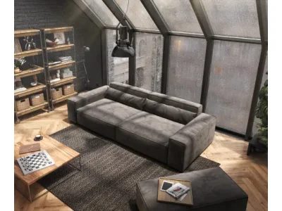 Detail produktu DELIFE Veľká pohovka Sirpio XL 270x130 cm mikrovlákno khaki-hnedá s taburetom