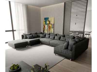 Detail produktu DELIFE Pohovka v tvare U Clovis XL čierna modulárna pohovka s taburetom