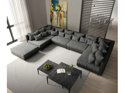 Detail produktu DELIFE Pohovka v tvare U Clovis XL čierna modulárna pohovka s taburetom