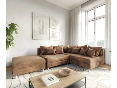 DELIFE Rohová pohovka Clovis hnedá vintage modulárny taburet ležadlo pravá