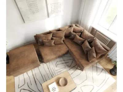 Detail produktu DELIFE Rohová pohovka Clovis hnedá vintage modulárny taburet ležadlo pravá