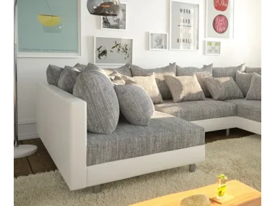 Detail produktu DELIFE Pohovka v tvare U Clovis biela svetlosivá modulárny taburet opierka