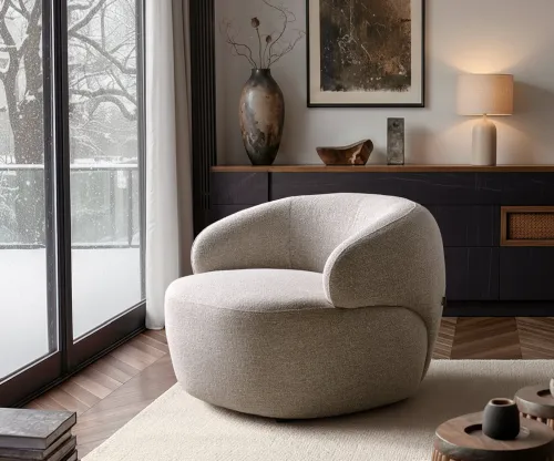 DELIFE Lounge kreslo Nova 88x88 cm tkanina mäkký béžová