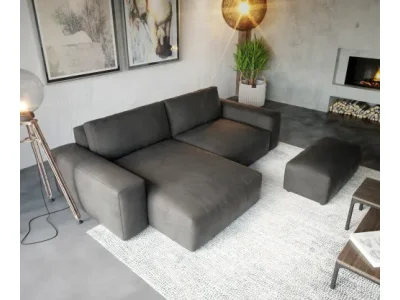 Detail produktu DELIFE Rohová pohovka Lanzo XL 270x180 cm imitácia kože vintage antracitová variabilné ležadlo s taburetom