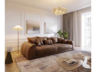 Detail produktu DELIFE Veľká pohovka Violetta 310x135 cm hnedá vintage vzhľad s vankúšmi