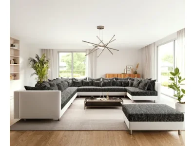 Detail produktu DELIFE Pohovka v tvare U Clovis XXL biela čierna s ležadlom taburet ľavá