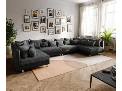 DELIFE Pohovka v tvare U Clovis XL čierna modulárna pohovka rozšíriteľná