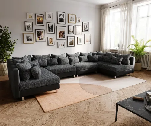 DELIFE Pohovka v tvare U Clovis XL čierna modulárna pohovka rozšíriteľná