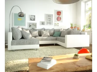 DELIFE Pohovka v tvare U Clovis biela svetlosivá modulárna pohovka s opierkou