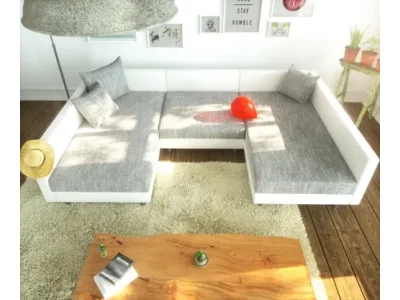 Detail produktu DELIFE Pohovka v tvare U Clovis biela svetlosivá modulárna pohovka