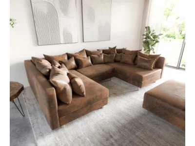 DELIFE Pohovka v tvare U Clovis hnedá vintage vzhľad modulárna taburet