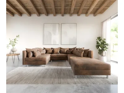 Detail produktu DELIFE Pohovka v tvare U Clovis hnedá vintage vzhľad modulárna taburet