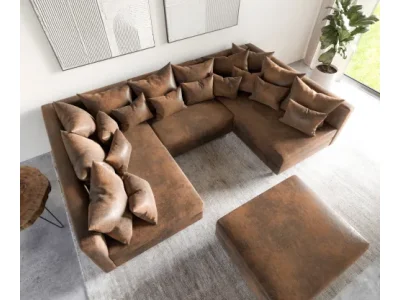 Detail produktu DELIFE Pohovka v tvare U Clovis hnedá vintage vzhľad modulárna taburet