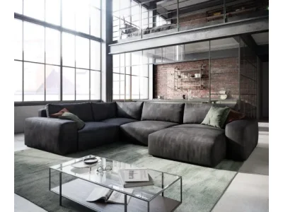 DELIFE Pohovka v tvare U Lanzo 300x210 cm imitácia kože vintage antracitová ležadlo variabilné