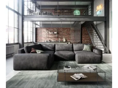 Detail produktu DELIFE Pohovka v tvare U Lanzo 300x210 cm imitácia kože vintage antracitová ležadlo variabilné