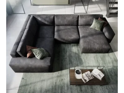 Detail produktu DELIFE Pohovka v tvare U Lanzo 300x210 cm imitácia kože vintage antracitová ležadlo variabilné