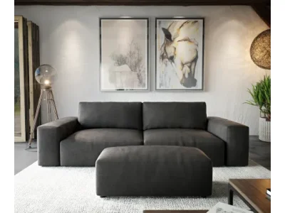 Detail produktu DELIFE Veľká pohovka Lanzo XL 270x130 cm imitácia kože vintage antracitová s taburetom