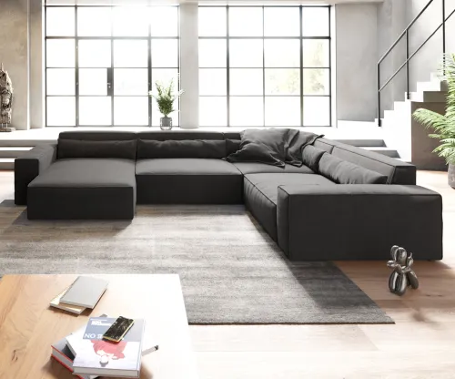 DELIFE Pohovka v tvare U Sirpio XL 360x260 cm mikrovlákno čierna ležadlo variabilné