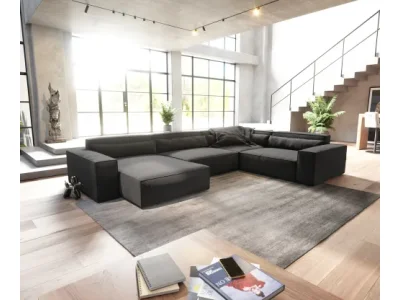 Detail produktu DELIFE Pohovka v tvare U Sirpio XL 360x260 cm mikrovlákno čierna ležadlo variabilné