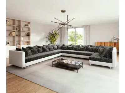 Detail produktu DELIFE Pohovka v tvare U Clovis XXL biela čierna ležadlo ľavé