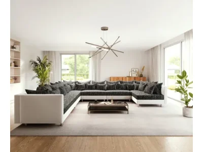 DELIFE Pohovka v tvare U Clovis XXL biela čierna ležadlo ľavé