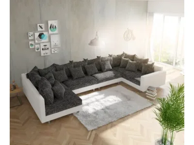 DELIFE Pohovka v tvare U Clovis XL biela čierna s opierkou modulárna