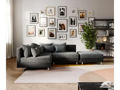 Detail produktu DELIFE Rohová pohovka Clovis čierna modulárna pohovka taburet ležadlo ľavá
