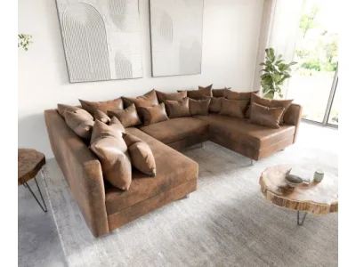 Detail produktu DELIFE Pohovka v tvare U Clovis hnedá vintage modulárna pohovka