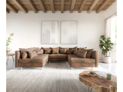 Detail produktu DELIFE Pohovka v tvare U Clovis hnedá vintage modulárna pohovka