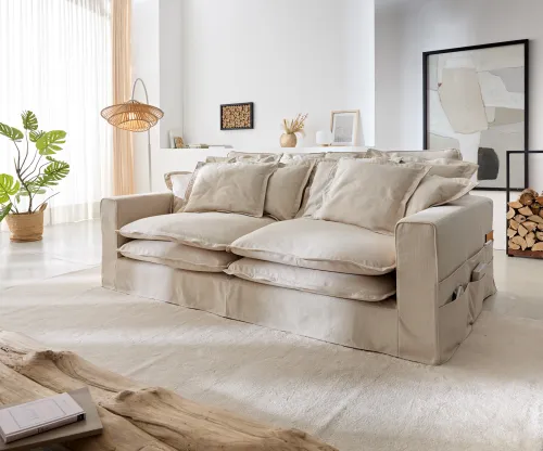 DELIFE Pohovka Noelia 240x145 cm slonovinová s vankúšmi