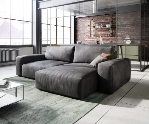 DELIFE Rohová pohovka Lanzo 230x155 cm imitácia kože vintage antracitová variabilné ležadlo