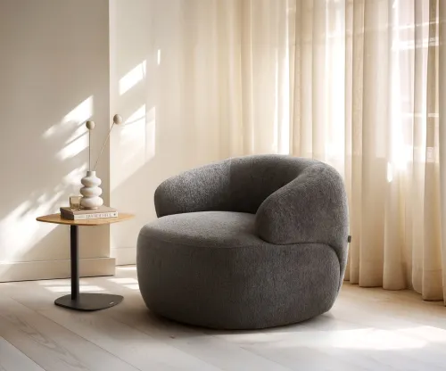 DELIFE Lounge kreslo Nova 88x88 cm bouclé mäkký tmavobéžová