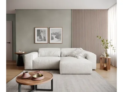 Detail produktu DELIFE Rohová pohovka Sirpio 230x155 cm bouclé krémovo bielo ležadlo variabilné