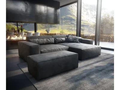 DELIFE Rohová pohovka Sirpio XL 270x170 cm imitácia kože vintage antracitová ležadlo variabilné s taburetom