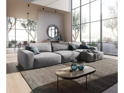 Detail produktu DELIFE Rohová pohovka Lanzo XL 380x180 cm mikrovlákno sivá variabilné ležadlo