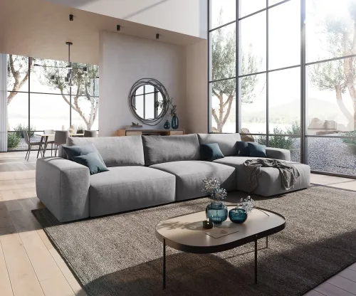 DELIFE Rohová pohovka Lanzo XL 380x180 cm mikrovlákno sivá variabilné ležadlo