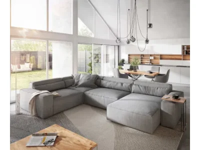 Detail produktu DELIFE Pohovka v tvare U Sirpio XL 360x260 cm mikrovlákno sivá ležadlo variabilné