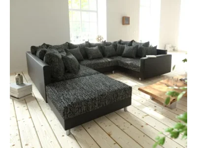 Detail produktu DELIFE Pohovka v tvare U Clovis čierna modulárna pohovka taburet opierka