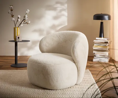 DELIFE Lounge kreslo Pulo 80x80 cm plyšový manšester krémovo biela