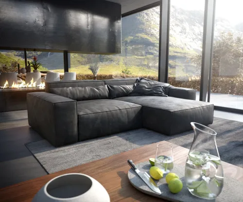 DELIFE Rohová pohovka Sirpio XL 270x170 cm imitácia kože vintage antracitová variabilné ležadlo