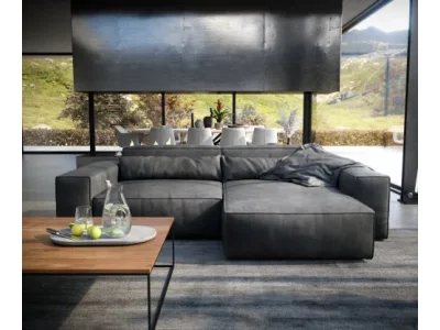 Detail produktu DELIFE Rohová pohovka Sirpio XL 270x170 cm imitácia kože vintage antracitová variabilné ležadlo