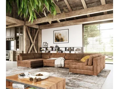 Detail produktu DELIFE Pohovka v tvare U Elio XL 400x185 cm imitácia kože vintage hnedá vintage