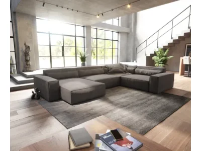 Detail produktu DELIFE Pohovka v tvare U Sirpio XL 360x260 cm mikrovlákno khaki-hnedá ležadlo variabilné