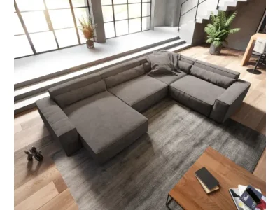 Detail produktu DELIFE Pohovka v tvare U Sirpio XL 360x260 cm mikrovlákno khaki-hnedá ležadlo variabilné